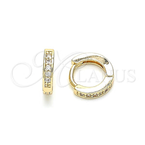 Argolla Huggie 02.195.0105.10 Oro Laminado, con Blanca Micro Pave, Pulido, Tono Dorado