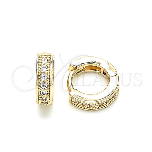 Argolla Huggie 02.195.0106.10 Oro Laminado, con Blanca Micro Pave, Pulido, Tono Dorado
