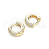 Argolla Huggie 02.195.0111.10 Oro Laminado, con Blanca Micro Pave, Pulido, Tono Dorado