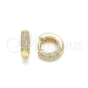 Argolla Huggie 02.195.0111.10 Oro Laminado, con Blanca Micro Pave, Pulido, Tono Dorado