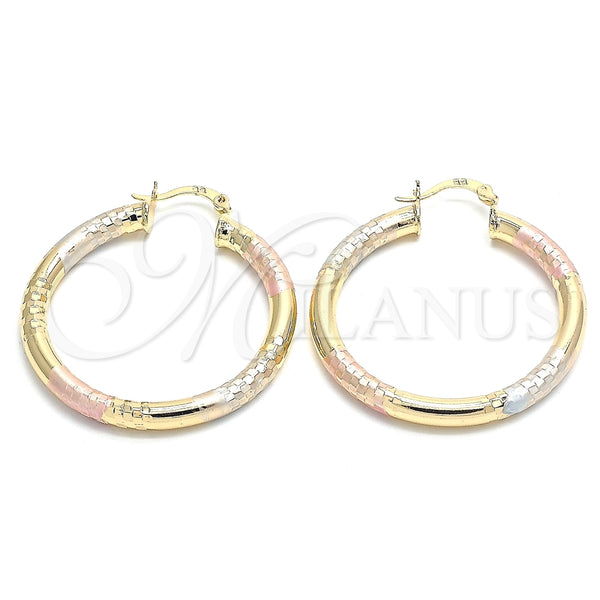 Argolla Mediana 02.170.0262.1.40 Oro Laminado, Diseño de Hueco, Pulido, Tres Tonos