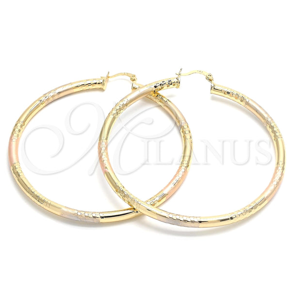 Argolla Extra Grande 02.170.0262.1.70 Oro Laminado, Diseño de Hueco, Diamantado, Tres Tonos