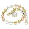 Rosario de Pulsera 03.351.0078.08 Oro Laminado, Diseño de San Benito, Pulido, Tres Tonos