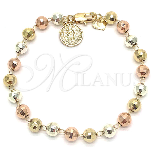 Rosario de Pulsera 03.351.0078.08 Oro Laminado, Diseño de San Benito, Pulido, Tres Tonos