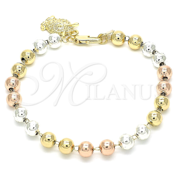 Rosario de Pulsera 03.351.0083.08 Oro Laminado, Diseño de Búho, Pulido, Tres Tonos
