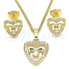 Juego de Arete y Dije de Adulto 10.233.0032.3 Oro Laminado, Diseño de Corazón, con Blanca Micro Pave and Blanca Zirconia Cubica, Pulido, Tono Dorado