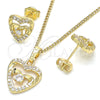 Juego de Arete y Dije de Adulto 10.233.0032.3 Oro Laminado, Diseño de Corazón, con Blanca Micro Pave and Blanca Zirconia Cubica, Pulido, Tono Dorado