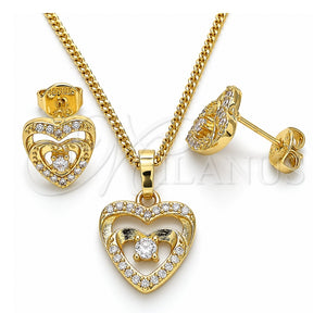 Juego de Arete y Dije de Adulto 10.233.0032.3 Oro Laminado, Diseño de Corazón, con Blanca Micro Pave and Blanca Zirconia Cubica, Pulido, Tono Dorado