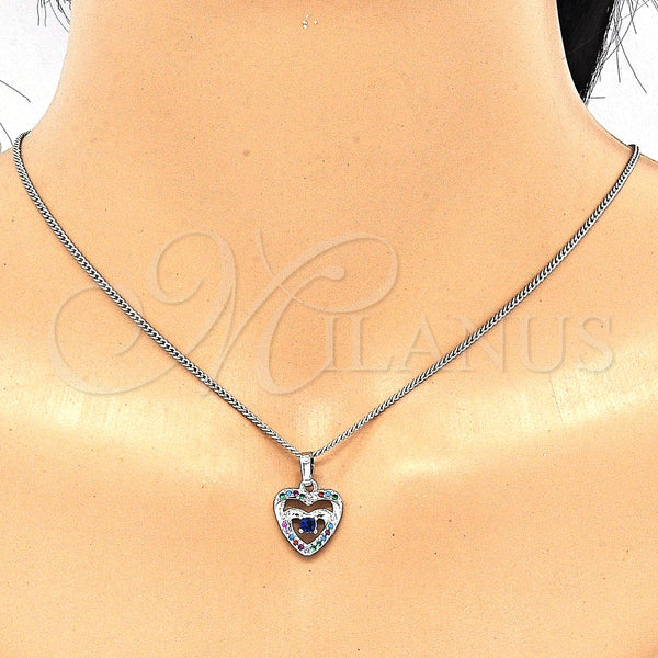 Juego de Arete y Dije de Adulto 10.233.0032.4 Rodio Laminado, Diseño de Corazón, con Zirconia Cubica Blanca y Multicolor, Pulido, Rodinado