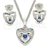 Juego de Arete y Dije de Adulto 10.233.0032.4 Rodio Laminado, Diseño de Corazón, con Zirconia Cubica Blanca y Multicolor, Pulido, Rodinado
