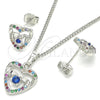Juego de Arete y Dije de Adulto 10.233.0032.4 Rodio Laminado, Diseño de Corazón, con Zirconia Cubica Blanca y Multicolor, Pulido, Rodinado