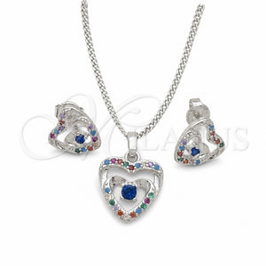 Juego de Arete y Dije de Adulto 10.233.0032.4 Rodio Laminado, Diseño de Corazón, con Zirconia Cubica Blanca y Multicolor, Pulido, Rodinado