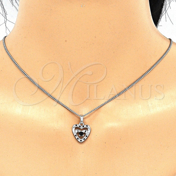 Juego de Arete y Dije de Adulto 10.233.0032.5 Rodio Laminado, Diseño de Corazón, con Zirconia Cubica Negro y Blanca, Pulido, Rodinado