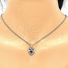 Juego de Arete y Dije de Adulto 10.233.0032.5 Rodio Laminado, Diseño de Corazón, con Zirconia Cubica Negro y Blanca, Pulido, Rodinado