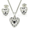 Juego de Arete y Dije de Adulto 10.233.0032.5 Rodio Laminado, Diseño de Corazón, con Zirconia Cubica Negro y Blanca, Pulido, Rodinado