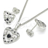 Juego de Arete y Dije de Adulto 10.233.0032.5 Rodio Laminado, Diseño de Corazón, con Zirconia Cubica Negro y Blanca, Pulido, Rodinado