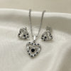 Juego de Arete y Dije de Adulto 10.233.0032.5 Rodio Laminado, Diseño de Corazón, con Zirconia Cubica Negro y Blanca, Pulido, Rodinado