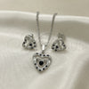 Juego de Arete y Dije de Adulto 10.233.0032.5 Rodio Laminado, Diseño de Corazón, con Zirconia Cubica Negro y Blanca, Pulido, Rodinado