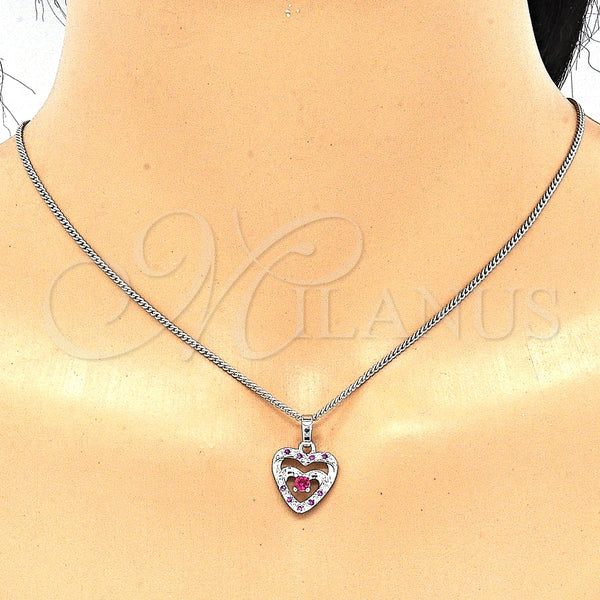 Juego de Arete y Dije de Adulto 10.233.0032.6 Rodio Laminado, Diseño de Corazón, con Zirconia Cubica Rubi y Blanca, Pulido, Rodinado