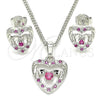 Juego de Arete y Dije de Adulto 10.233.0032.6 Rodio Laminado, Diseño de Corazón, con Zirconia Cubica Rubi y Blanca, Pulido, Rodinado
