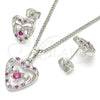 Juego de Arete y Dije de Adulto 10.233.0032.6 Rodio Laminado, Diseño de Corazón, con Zirconia Cubica Rubi y Blanca, Pulido, Rodinado
