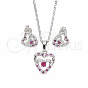 Juego de Arete y Dije de Adulto 10.233.0032.6 Rodio Laminado, Diseño de Corazón, con Zirconia Cubica Rubi y Blanca, Pulido, Rodinado