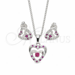 Juego de Arete y Dije de Adulto 10.233.0032.6 Rodio Laminado, Diseño de Corazón, con Zirconia Cubica Rubi y Blanca, Pulido, Rodinado