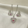 Juego de Arete y Dije de Adulto 10.233.0032.6 Rodio Laminado, Diseño de Corazón, con Zirconia Cubica Rubi y Blanca, Pulido, Rodinado