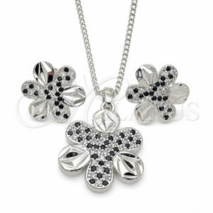 Juego de Arete y Dije de Adulto 10.233.0033.5 Oro Laminado, Diseño de Flor, con Negro and Blanca Zirconia Cubica, Pulido, Rodinado