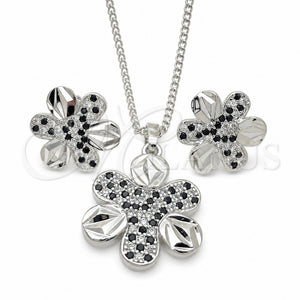 Juego de Arete y Dije de Adulto 10.233.0033.5 Oro Laminado, Diseño de Flor, con Negro and Blanca Zirconia Cubica, Pulido, Rodinado