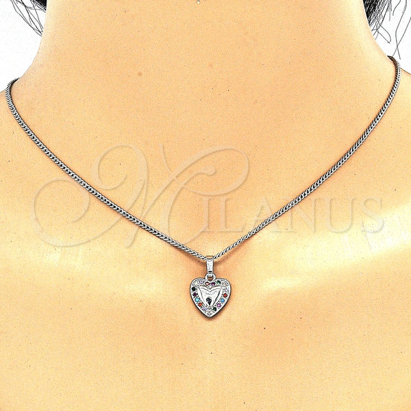 Juego de Arete y Dije de Adulto 10.233.0034.3 Rodio Laminado, Diseño de Corazón, con Zirconia Cubica Multicolor, Pulido, Rodinado