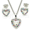Juego de Arete y Dije de Adulto 10.233.0034.3 Rodio Laminado, Diseño de Corazón, con Zirconia Cubica Multicolor, Pulido, Rodinado