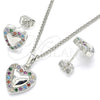 Juego de Arete y Dije de Adulto 10.233.0034.3 Rodio Laminado, Diseño de Corazón, con Zirconia Cubica Multicolor, Pulido, Rodinado