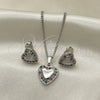 Juego de Arete y Dije de Adulto 10.233.0034.3 Rodio Laminado, Diseño de Corazón, con Zirconia Cubica Multicolor, Pulido, Rodinado