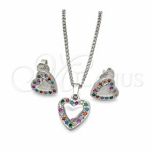 Juego de Arete y Dije de Adulto 10.233.0034.3 Rodio Laminado, Diseño de Corazón, con Zirconia Cubica Multicolor, Pulido, Rodinado