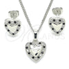 Juego de Arete y Dije de Adulto 10.233.0034.4 Rodio Laminado, Diseño de Corazón, con Zirconia Cubica Negro, Pulido, Rodinado