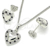 Juego de Arete y Dije de Adulto 10.233.0034.4 Rodio Laminado, Diseño de Corazón, con Zirconia Cubica Negro, Pulido, Rodinado