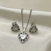 Juego de Arete y Dije de Adulto 10.233.0034.4 Rodio Laminado, Diseño de Corazón, con Zirconia Cubica Negro, Pulido, Rodinado