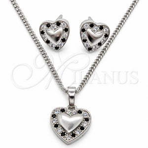 Juego de Arete y Dije de Adulto 10.233.0034.4 Rodio Laminado, Diseño de Corazón, con Zirconia Cubica Negro, Pulido, Rodinado
