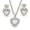 Juego de Arete y Dije de Adulto 10.233.0034.5 Rodio Laminado, Diseño de Corazón, con Zirconia Cubica Rubi y Blanca, Pulido, Rodinado