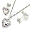 Juego de Arete y Dije de Adulto 10.233.0034.5 Rodio Laminado, Diseño de Corazón, con Zirconia Cubica Rubi y Blanca, Pulido, Rodinado