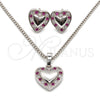 Juego de Arete y Dije de Adulto 10.233.0034.5 Rodio Laminado, Diseño de Corazón, con Zirconia Cubica Rubi y Blanca, Pulido, Rodinado