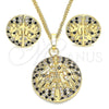 Juego de Arete y Dije de Adulto 10.233.0035.1 Oro Laminado, Diseño de Ãrbol, con Negro and Blanca Zirconia Cubica, Pulido, Tono Dorado