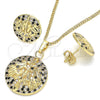Juego de Arete y Dije de Adulto 10.233.0035.1 Oro Laminado, Diseño de Ãrbol, con Negro and Blanca Zirconia Cubica, Pulido, Tono Dorado
