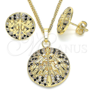 Juego de Arete y Dije de Adulto 10.233.0035.1 Oro Laminado, Diseño de Ãrbol, con Negro and Blanca Zirconia Cubica, Pulido, Tono Dorado
