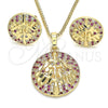 Juego de Arete y Dije de Adulto 10.233.0035.2 Oro Laminado, Diseño de Ãrbol, con Rubi and Blanca Zirconia Cubica, Pulido, Tono Dorado