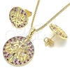 Juego de Arete y Dije de Adulto 10.233.0035.2 Oro Laminado, Diseño de Ãrbol, con Rubi and Blanca Zirconia Cubica, Pulido, Tono Dorado