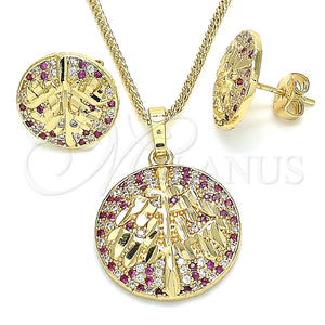 Juego de Arete y Dije de Adulto 10.233.0035.2 Oro Laminado, Diseño de Ãrbol, con Rubi and Blanca Zirconia Cubica, Pulido, Tono Dorado