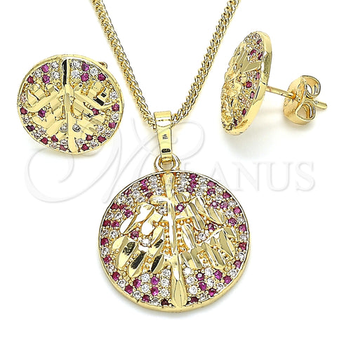 Juego de Arete y Dije de Adulto 10.233.0035.2 Oro Laminado, Diseño de Ãrbol, con Rubi and Blanca Zirconia Cubica, Pulido, Tono Dorado