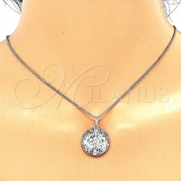 Juego de Arete y Dije de Adulto 10.233.0035.4 Rodio Laminado, Diseño de Ãrbol, con Zirconia Cubica Multicolor, Pulido, Rodinado
